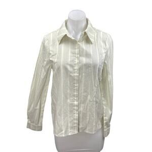 My Mum Made It Women's White Striped Long Sleeve Button Down Shirt Top Size XS